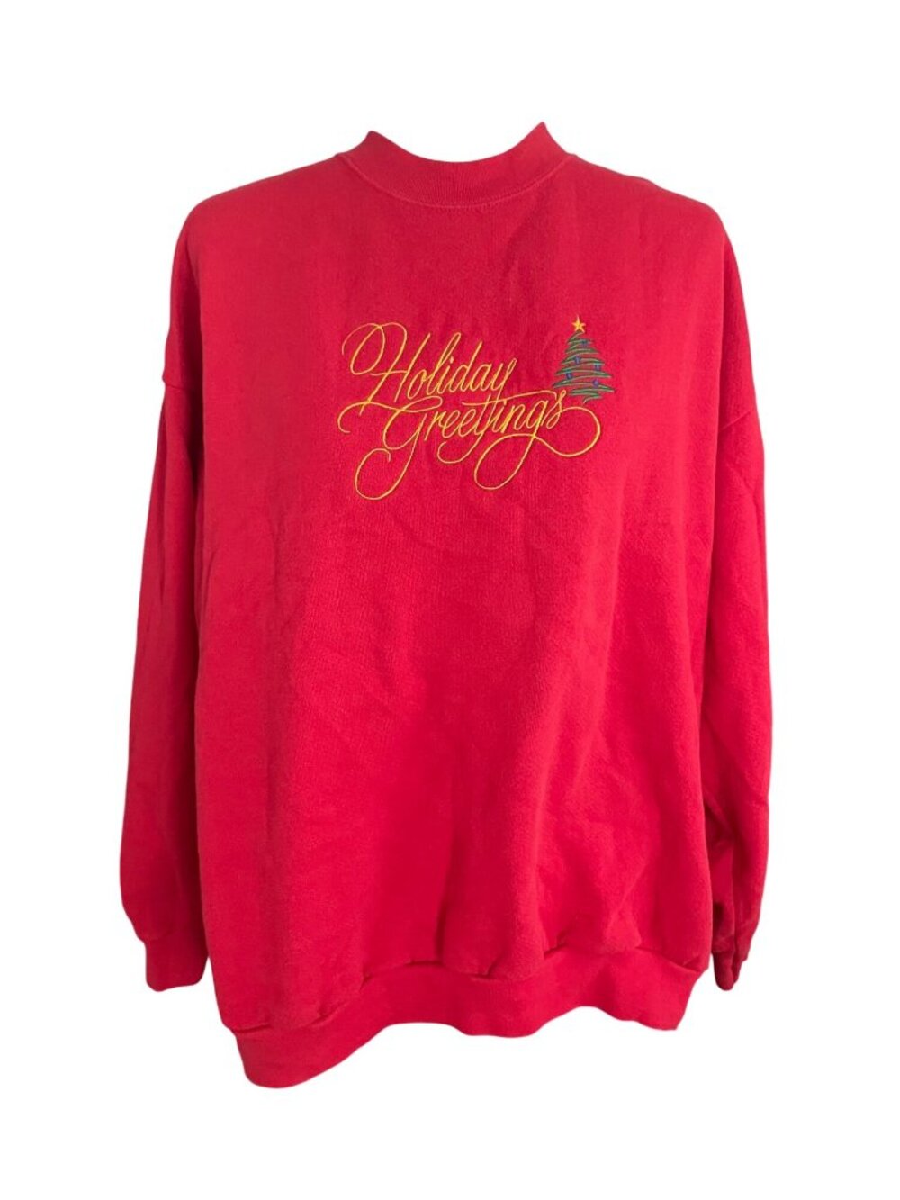 Vintage 90s Holiday Greetings Red Embroidered Sweatshirt Lee XL Christmas